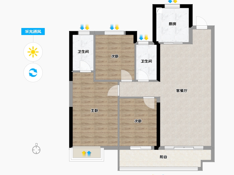 江西省-南昌市-中骏雍景湾-88.31-户型库-采光通风