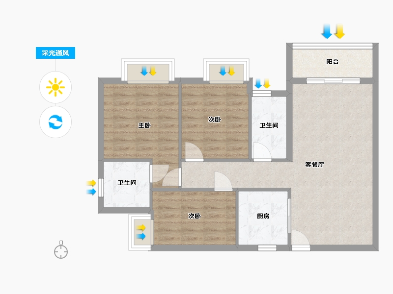 浙江省-杭州市-盛德欣苑-80.00-户型库-采光通风