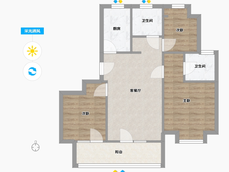 江苏省-无锡市-融创江南御园-66.50-户型库-采光通风