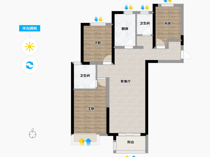 河南省-郑州市-绿地花语城-90.00-户型库-采光通风