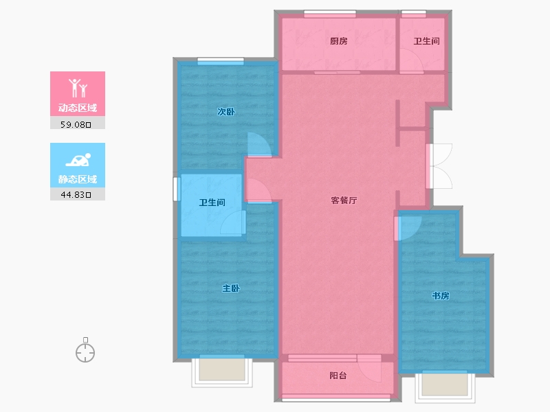 河北省-唐山市-华理家园二期-98.15-户型库-动静分区