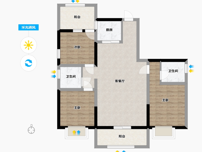 海南省-海口市-新天地-100.09-户型库-采光通风