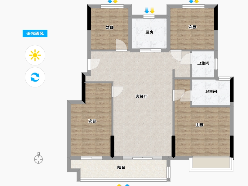 浙江省-嘉兴市-弘阳 昕悦棠-104.00-户型库-采光通风