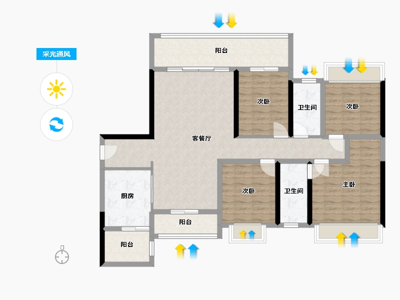 广西壮族自治区-桂林市-彰泰学府-130.00-户型库-采光通风