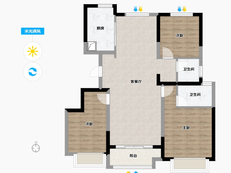 天津-天津市-雅居乐·御宾府·雅玥-98.00-户型库-采光通风