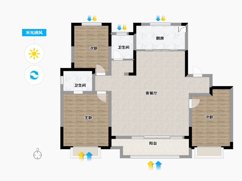 陕西省-榆林市-德通麟州府-130.00-户型库-采光通风