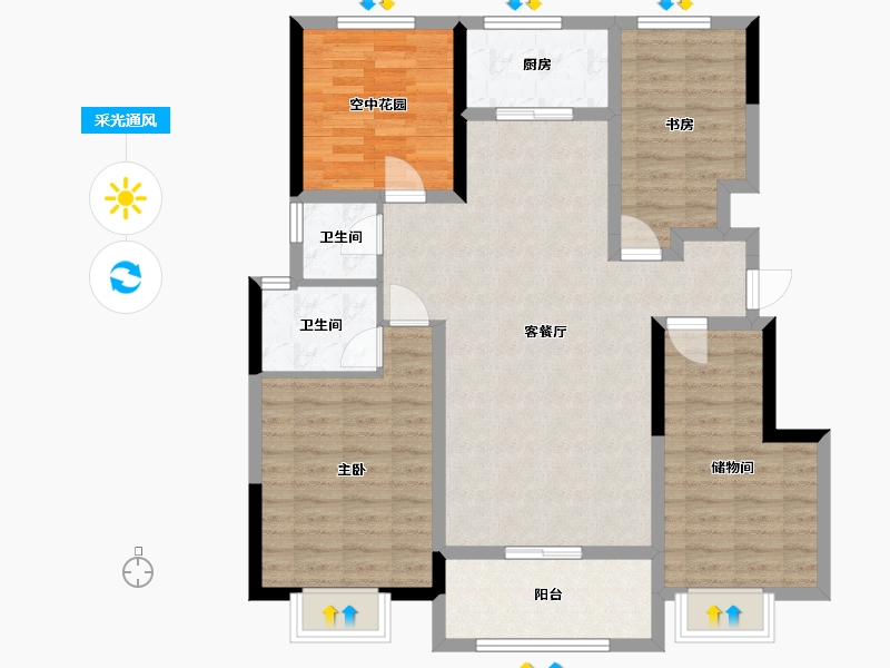 安徽省-滁州市-全椒金大地时代公馆-104.30-户型库-采光通风