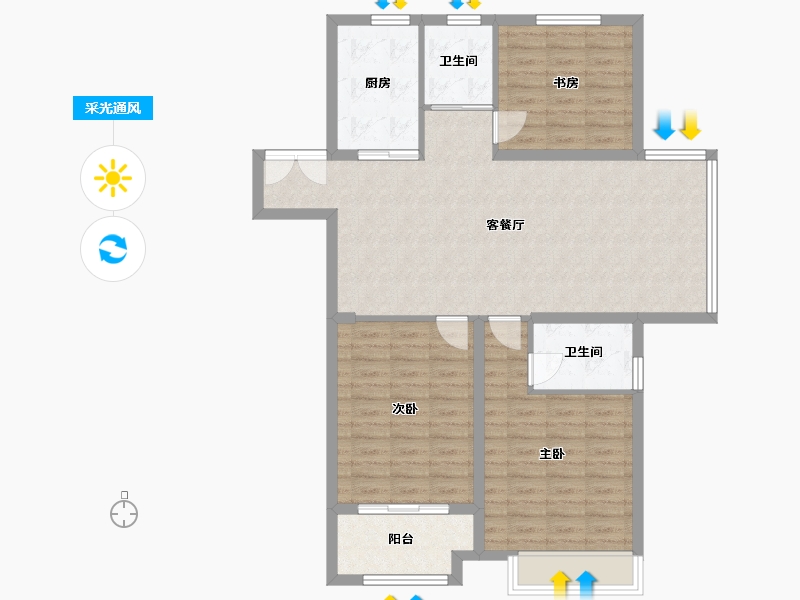 江苏省-徐州市-华宇悦城-90.00-户型库-采光通风