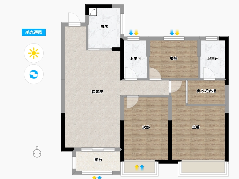 浙江省-湖州市-名仕府-88.76-户型库-采光通风