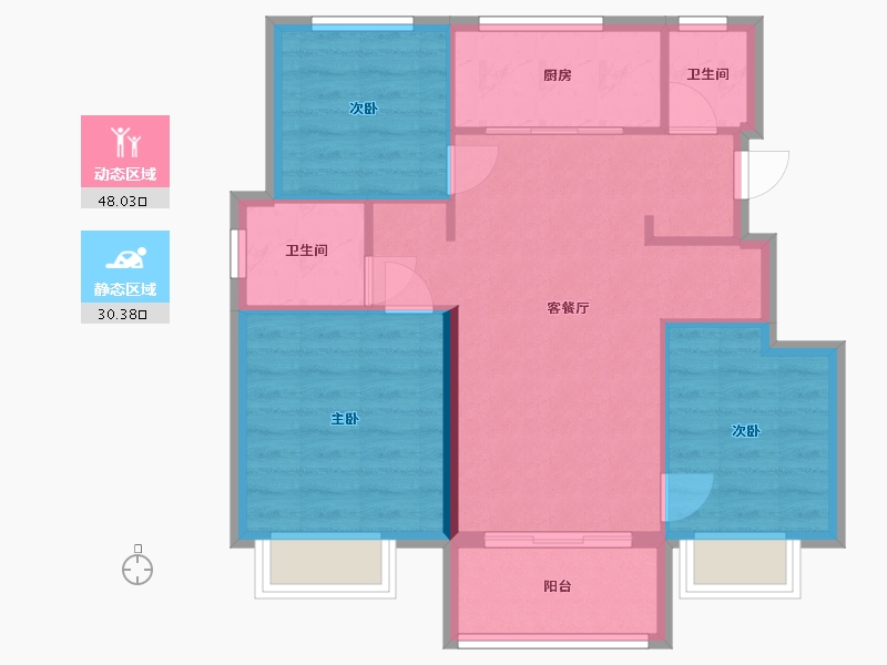 辽宁省-大连市-万科翡翠春晓-79.99-户型库-动静分区