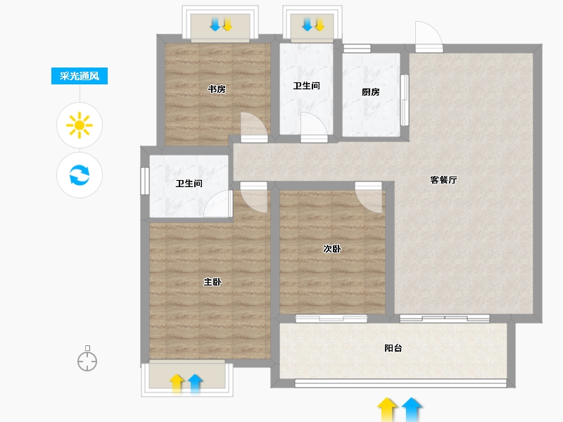 安徽省-阜阳市-红星天玺湾-95.00-户型库-采光通风