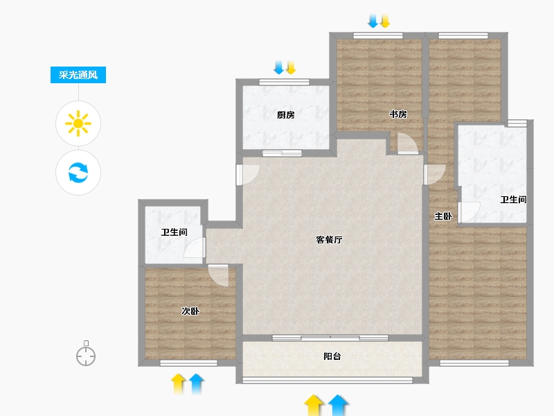 浙江省-绍兴市-融创绍兴壹号院-130.00-户型库-采光通风