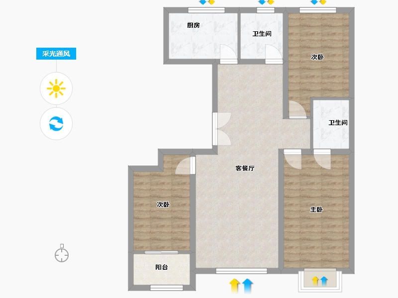 山东省-潍坊市-华安观澜府-100.00-户型库-采光通风