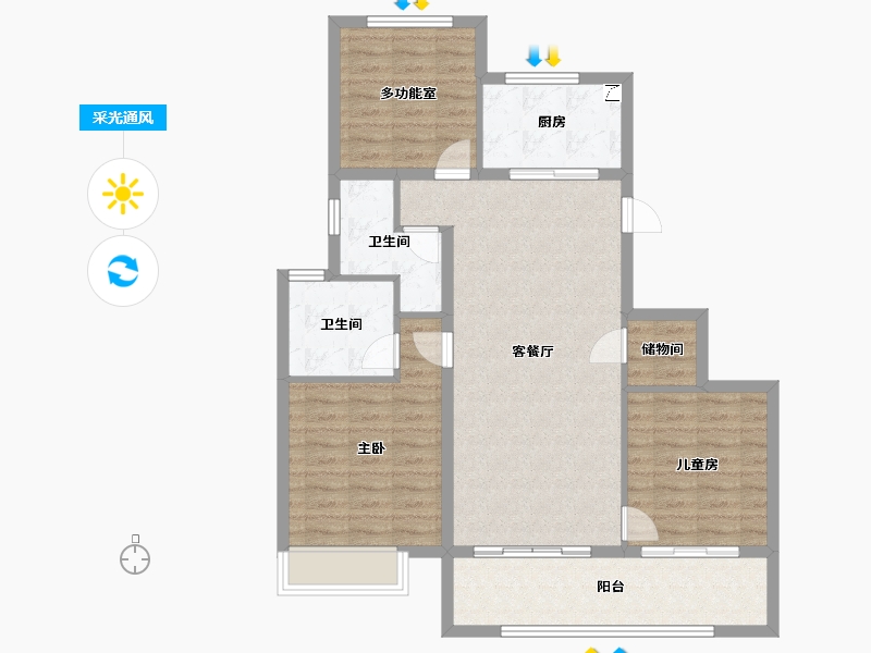 江苏省-南京市-万科中山都会揽境-95.20-户型库-采光通风