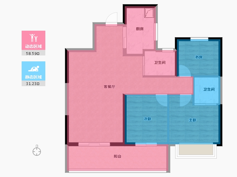 陕西省-咸阳市-陕建·渭水朝阳-80.40-户型库-动静分区