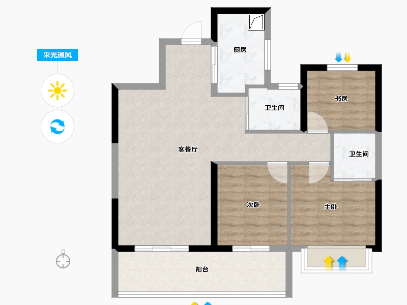 陕西省-咸阳市-陕建·渭水朝阳-80.40-户型库-采光通风