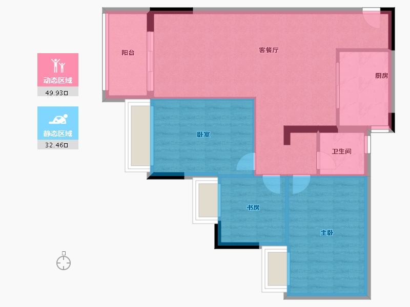 湖北省-武汉市-恺德瑜园-74.40-户型库-动静分区