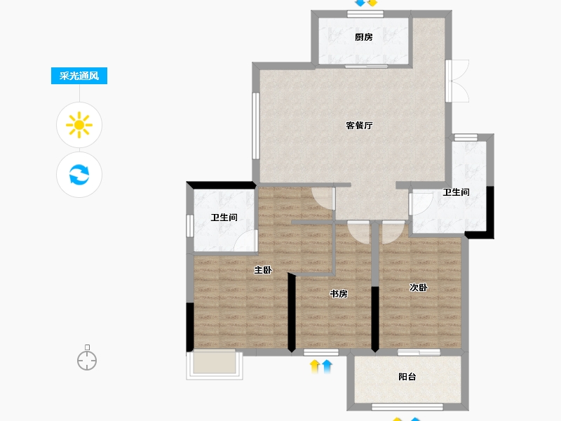 浙江省-宁波市-河姆景苑二期-93.60-户型库-采光通风