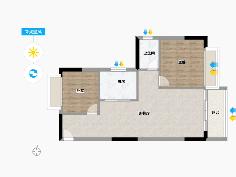 湖北省-武汉市-恺德瑜园-60.80-户型库-采光通风