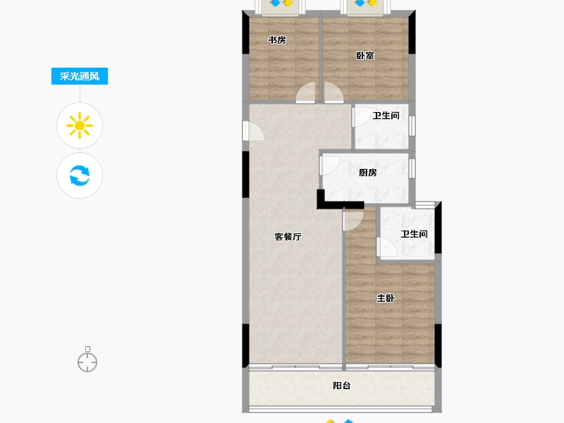 湖北省-武汉市-恺德瑜园-85.60-户型库-采光通风