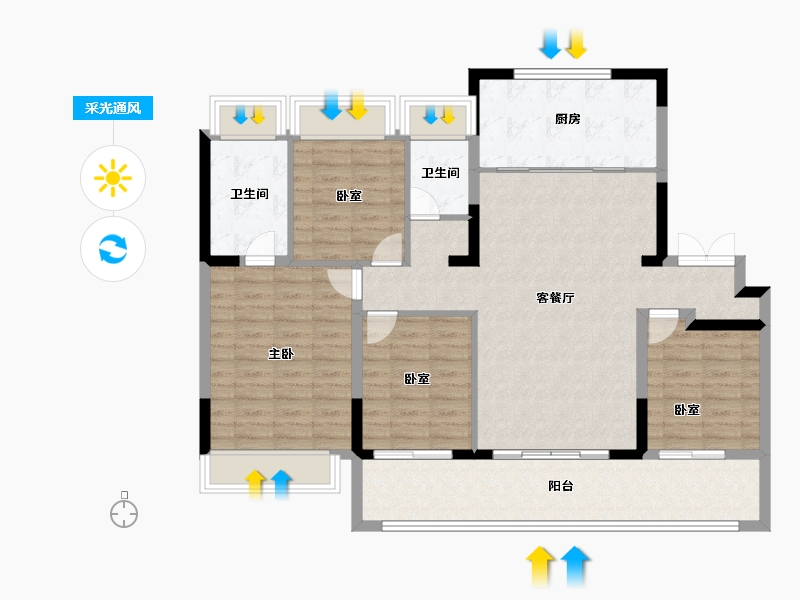 江苏省-苏州市-中建旭辉江上雅苑-113.60-户型库-采光通风