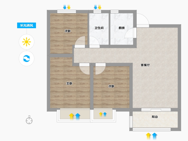 陕西省-榆林市-汇兴花园-67.95-户型库-采光通风