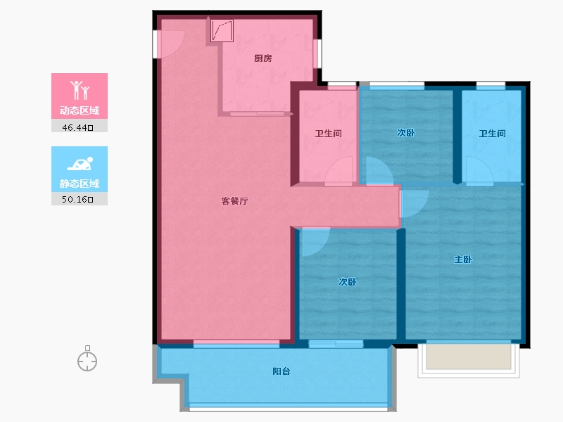 陕西省-咸阳市-金科集美嘉悦-86.26-户型库-动静分区