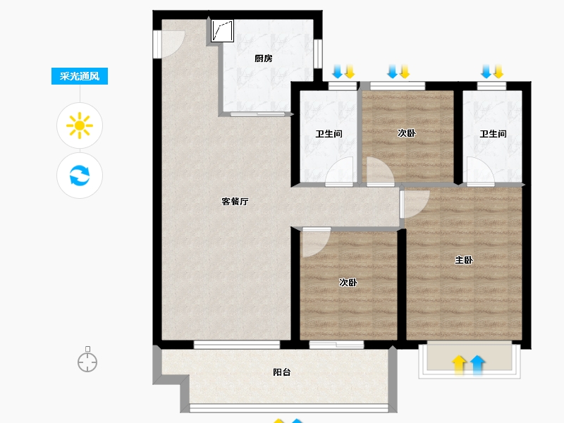 陕西省-咸阳市-金科集美嘉悦-86.26-户型库-采光通风