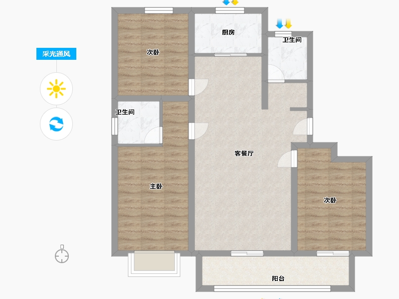 河北省-沧州市-狮城新悦府-87.00-户型库-采光通风