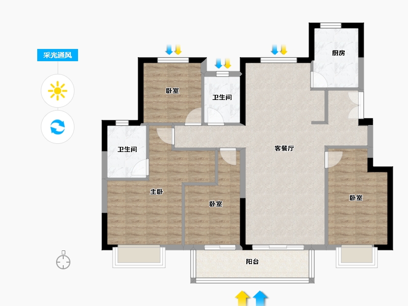 江苏省-镇江市-金辉·芸都尚院-104.00-户型库-采光通风