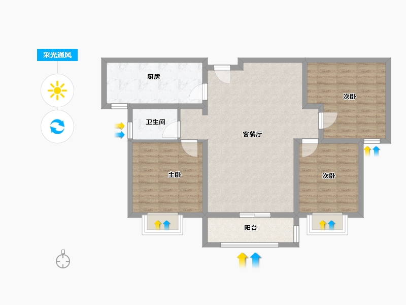 陕西省-咸阳市-公园华府-87.20-户型库-采光通风