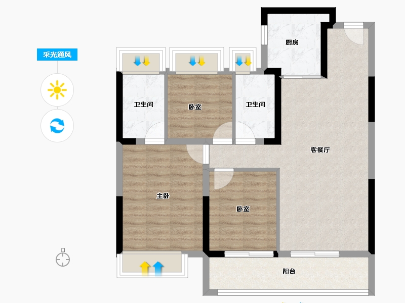 江苏省-苏州市-中建旭辉江上雅苑-82.41-户型库-采光通风