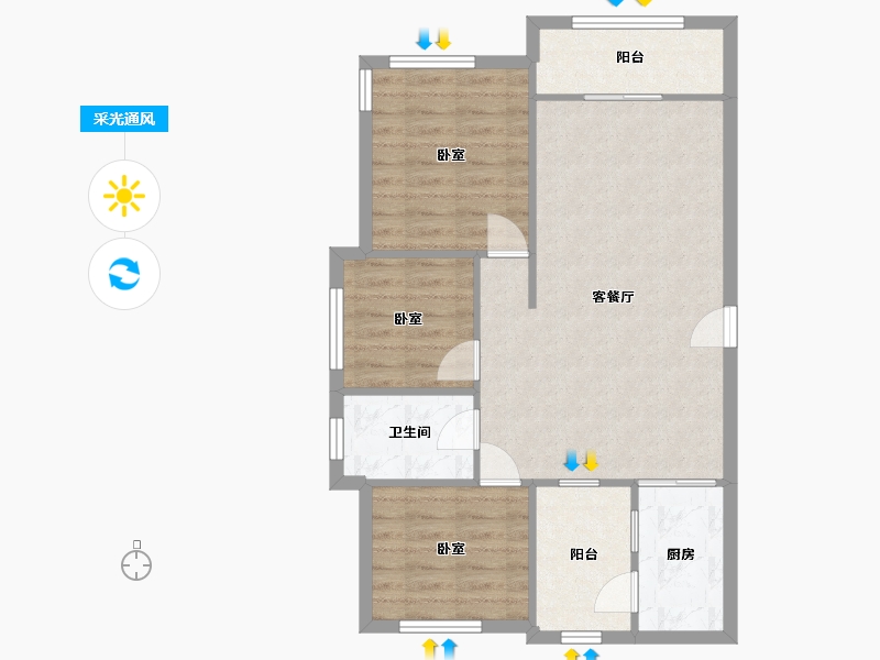 广东省-惠州市-旺东国际广场(惠阳天虹商场)-70.18-户型库-采光通风