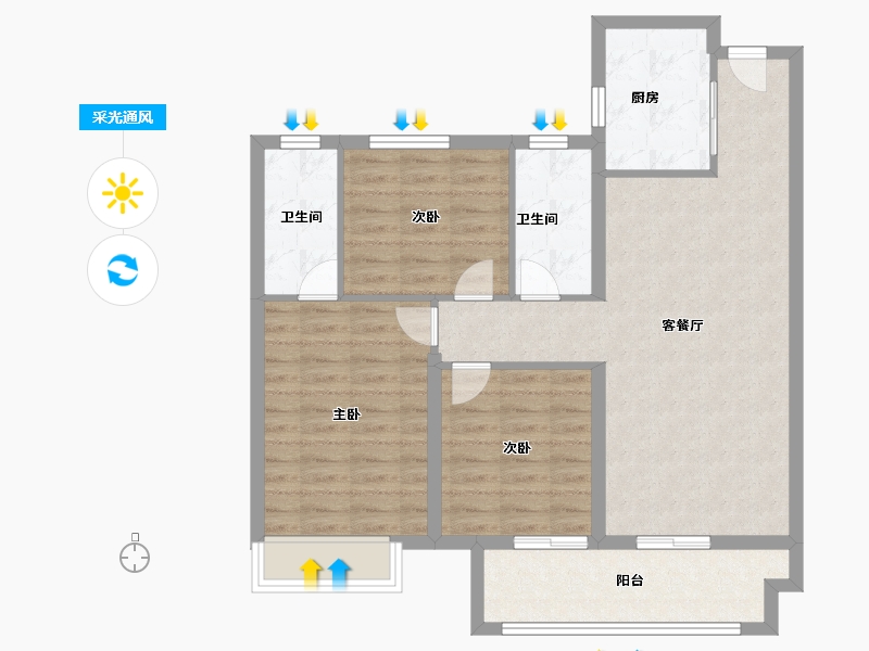 江苏省-淮安市-京师学院里-88.80-户型库-采光通风