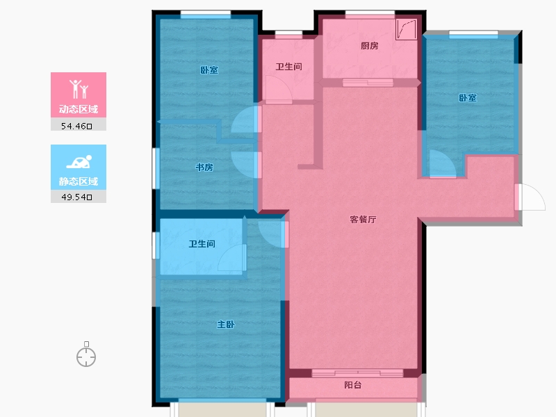 陕西省-咸阳市-鑫苑·又一程臻境-91.83-户型库-动静分区