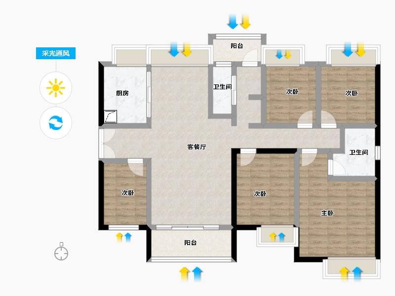 广东省-江门市-保利中央公馆-113.18-户型库-采光通风