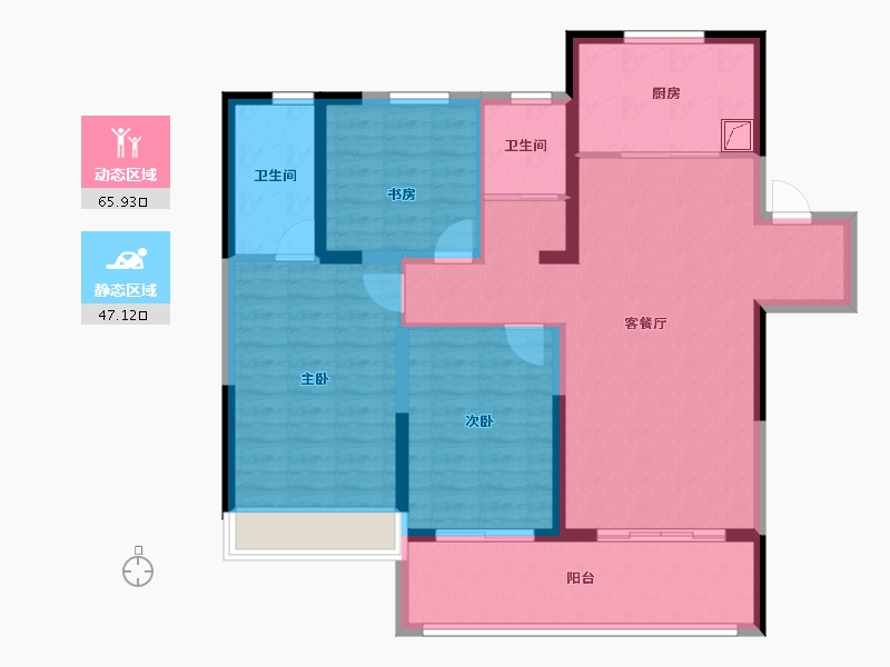 陕西省-咸阳市-陕建·渭水朝阳-101.43-户型库-动静分区