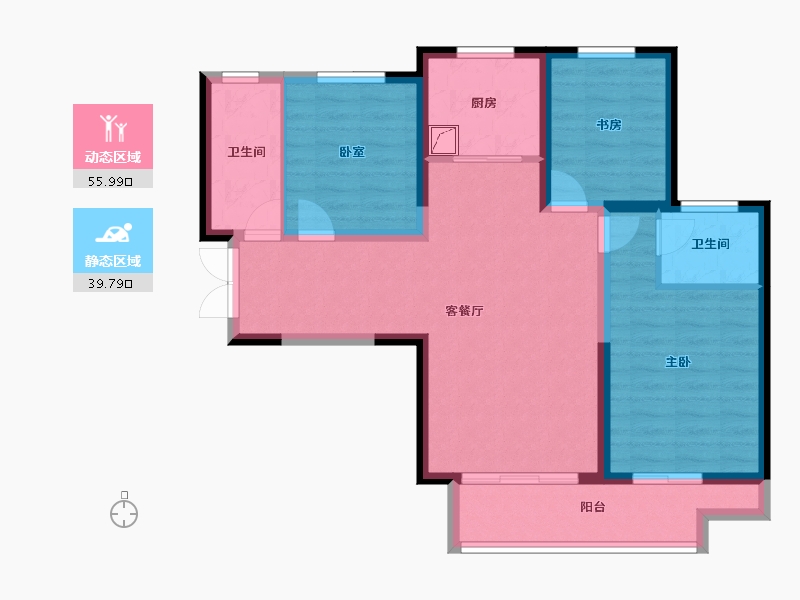 陕西省-咸阳市-鑫苑·又一程臻境-85.14-户型库-动静分区