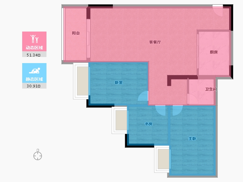 湖北省-武汉市-恺德瑜园-74.40-户型库-动静分区