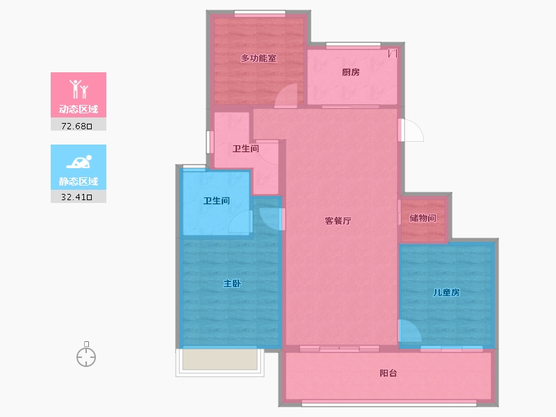 江苏省-南京市-万科中山都会揽境-95.21-户型库-动静分区