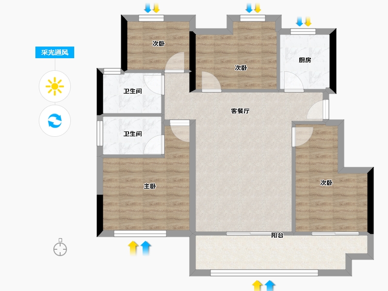 福建省-三明市-美岭·新澜湾-82.96-户型库-采光通风