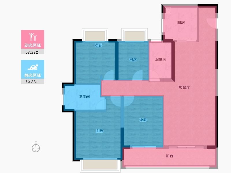 江苏省-南京市-中劲·山语春风-103.20-户型库-动静分区