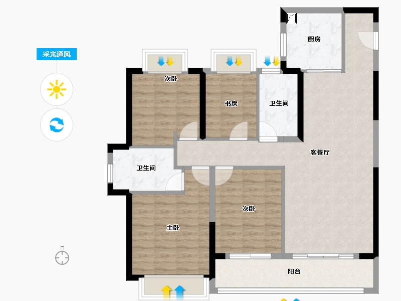 江苏省-南京市-中劲·山语春风-103.20-户型库-采光通风