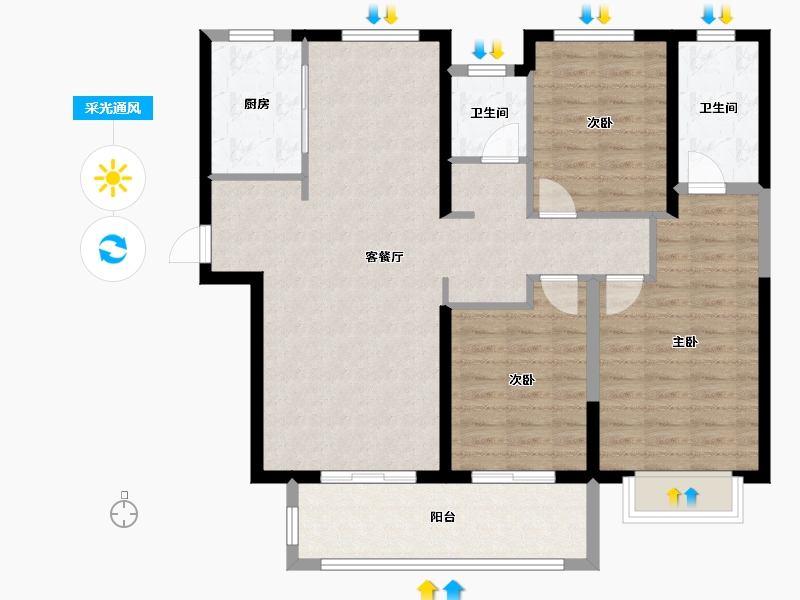 陕西省-宝鸡市-雲熙一品-103.89-户型库-采光通风