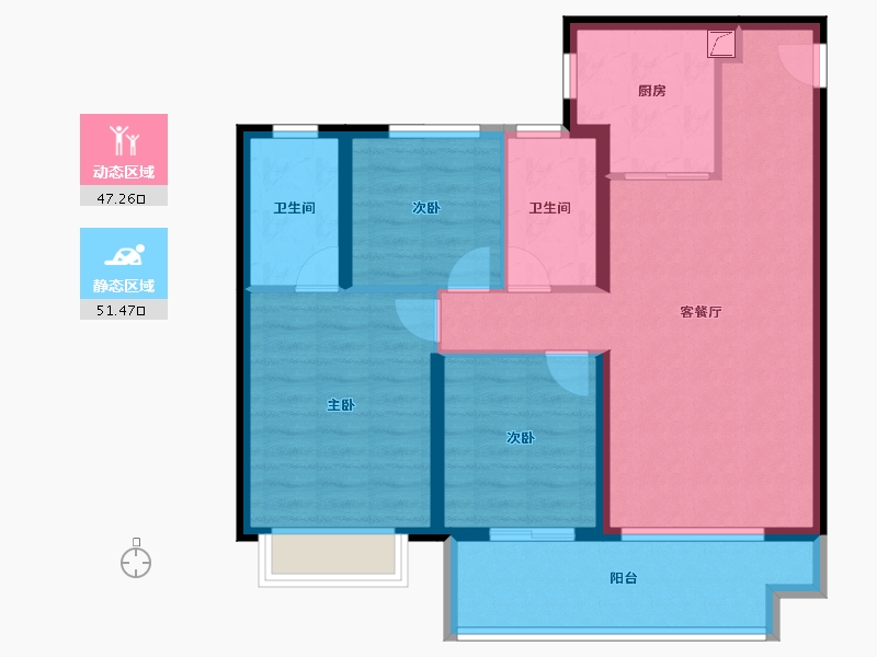 陕西省-咸阳市-金科集美嘉悦-88.42-户型库-动静分区