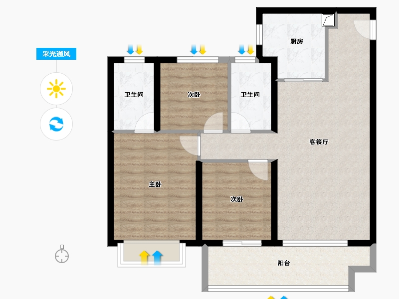 陕西省-咸阳市-金科集美嘉悦-88.42-户型库-采光通风