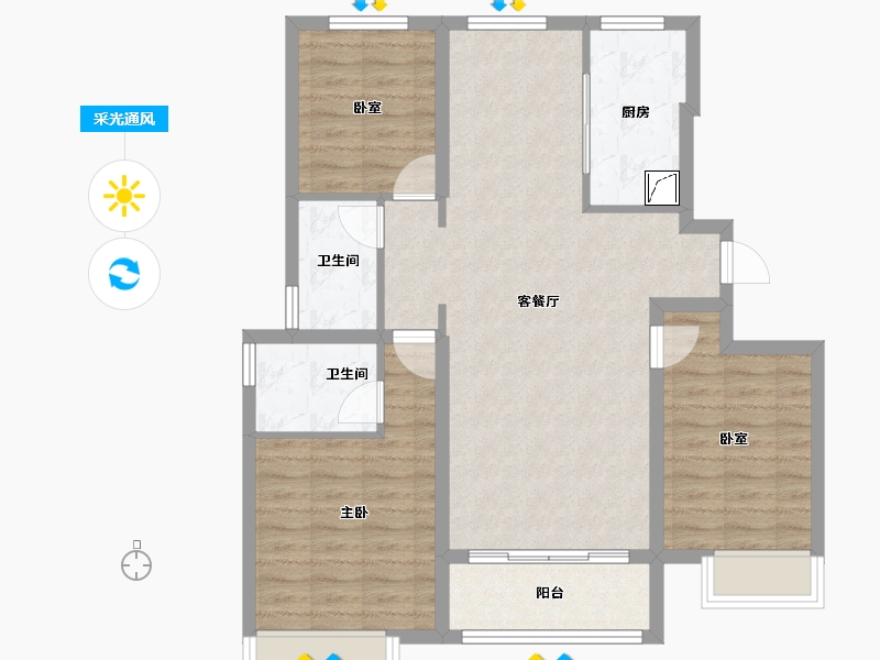 河北省-唐山市-荣望府-88.57-户型库-采光通风