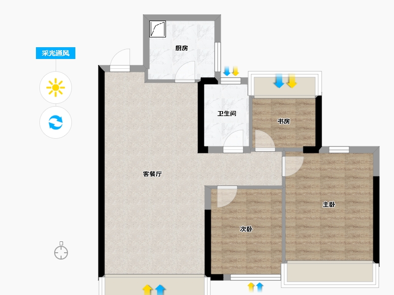 湖南省-岳阳市-天伦湖与树-73.90-户型库-采光通风