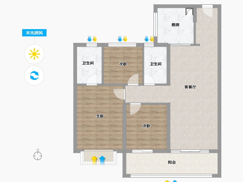 江苏省-南京市-润淮府-89.60-户型库-采光通风