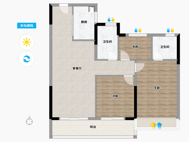 浙江省-嘉兴市-晴芳园-92.00-户型库-采光通风